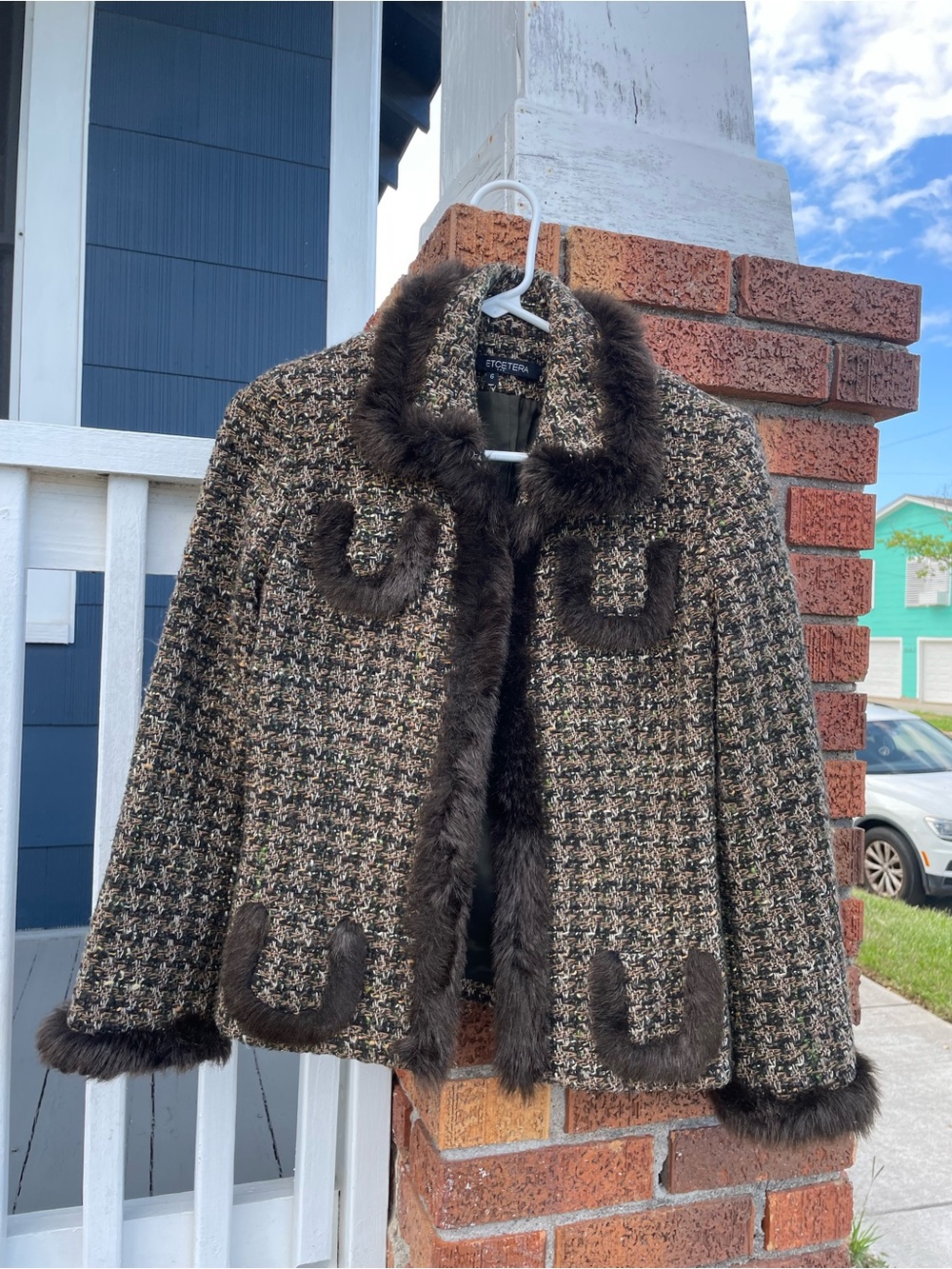Etcetera Textured Jacket with Faux Fur Trim Size 6